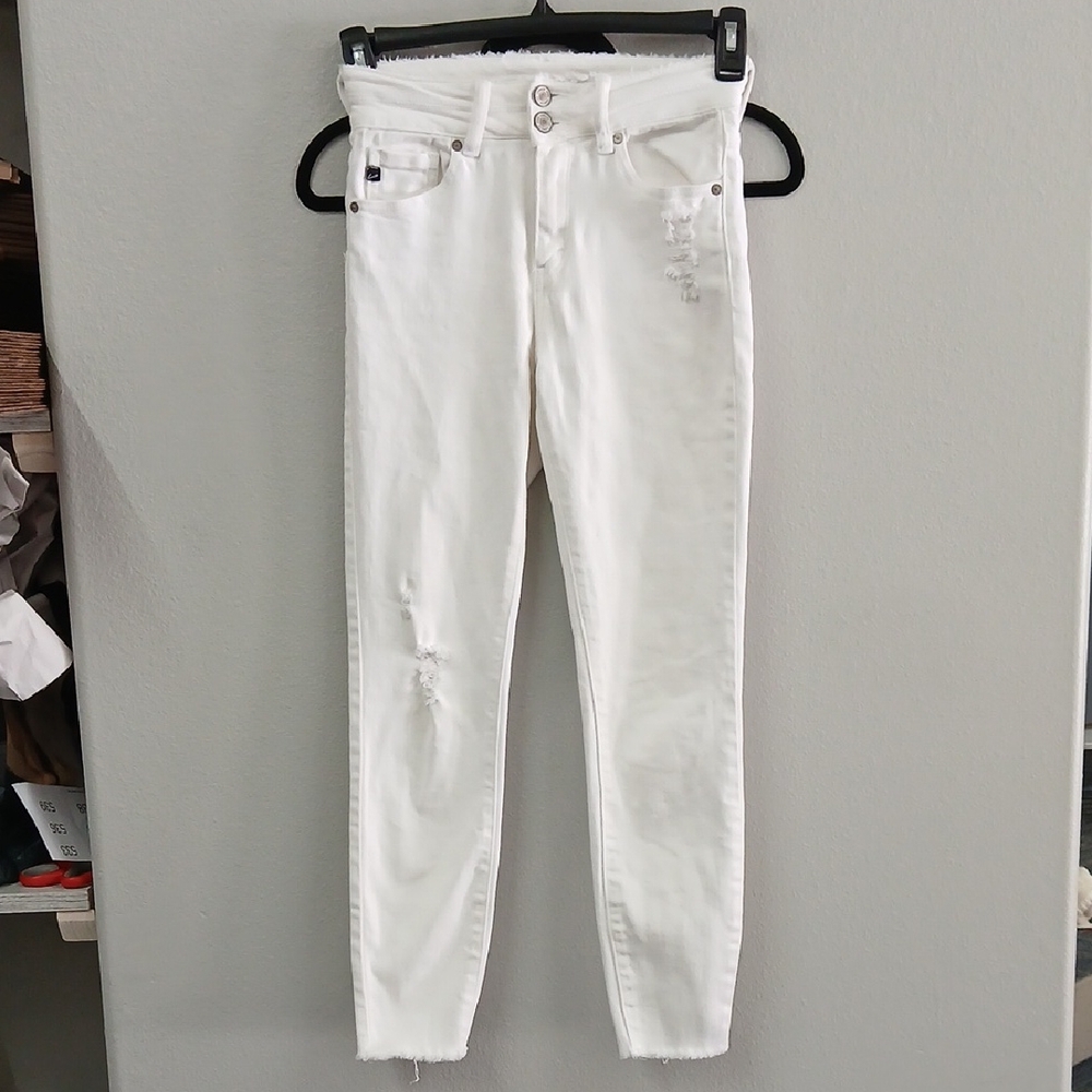 KanCan White Distressed Skinny Jeans Size 1 Waist 28"